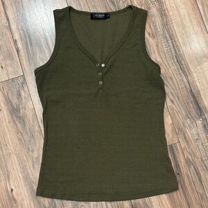 Small Green Tank Top Casual Clothes Wear School Work Everyday Ribbed Comfy Shirt